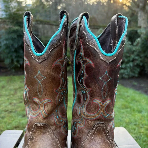 Justin Gypsy Raya Sqaure Toe Western Cowboy Boots Brown and Turquoise Women’s 9B - Picture 5 of 15